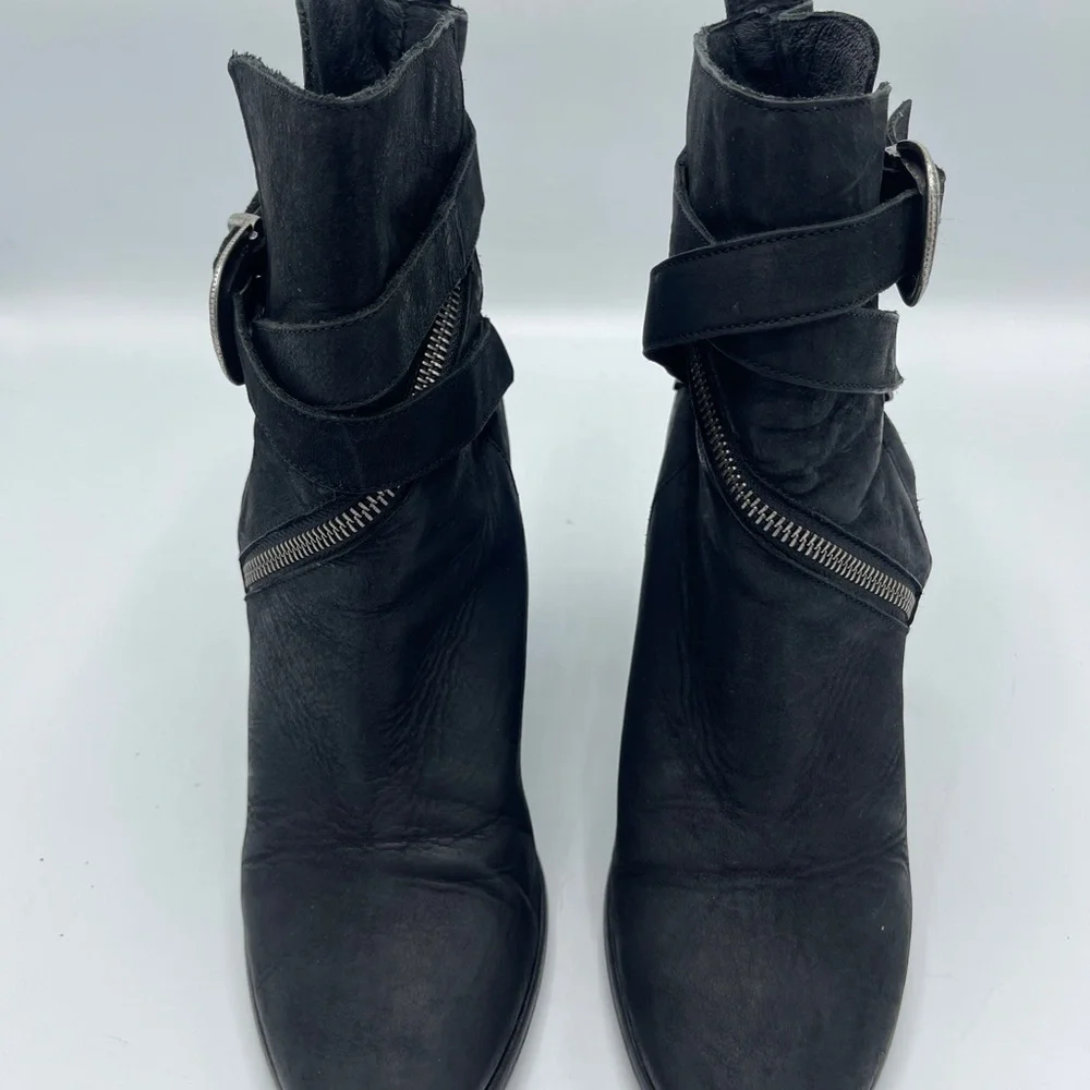 AllSaints TEJUS Ladies Black Leather Buckle Western Ankle